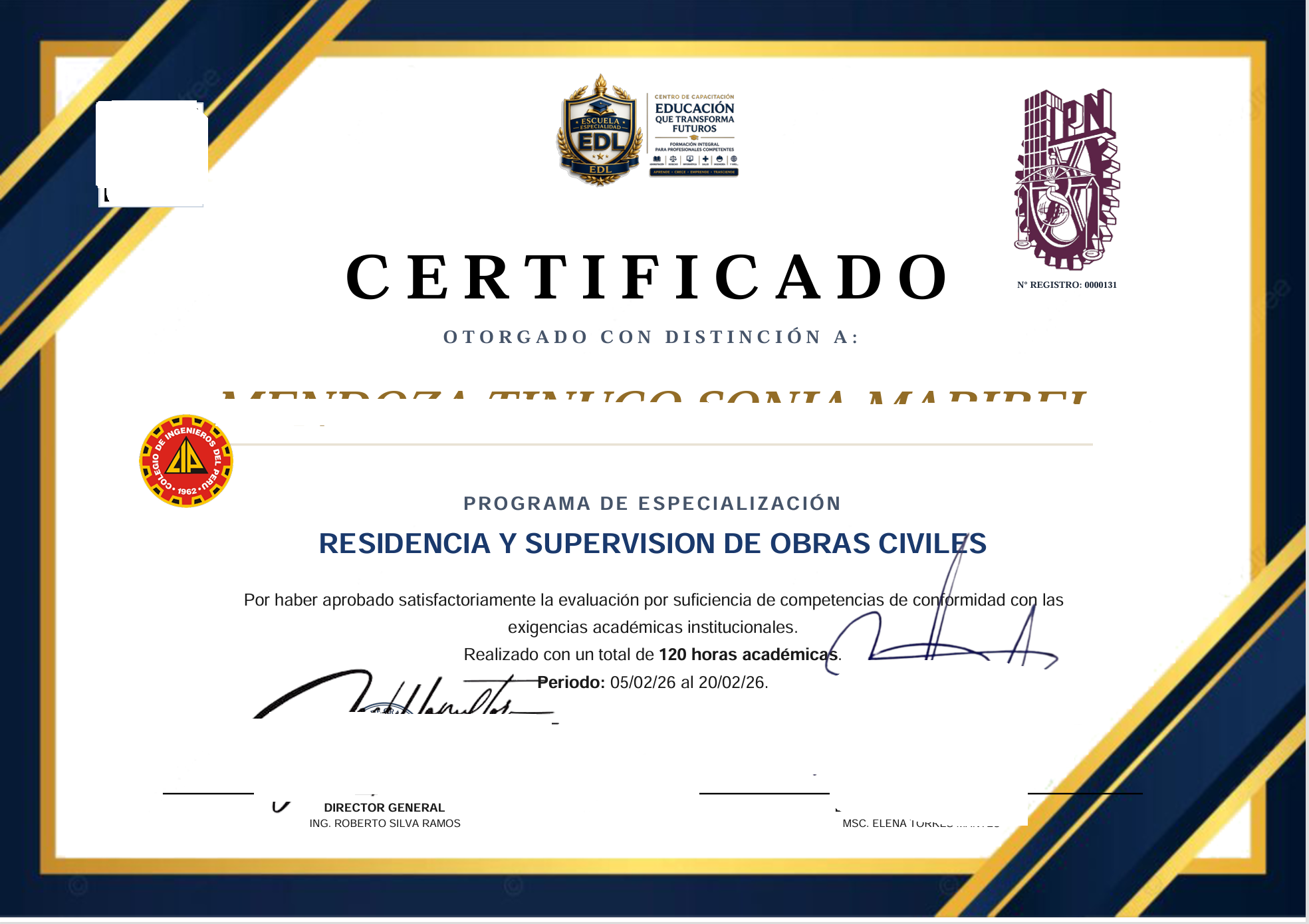 Muestra de Certificado Especialidad EDL USA